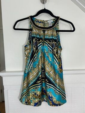 Cache Y2K Pattern Halter Top with Gold Chain Detail size XS